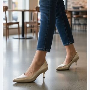 7.5 Ex. Narrow Leather Heels Pumps vintage Di Scarla custom-made gold Italy